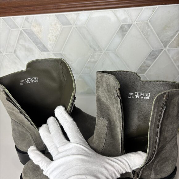 8.5B Gray Grey Suede Leather Rubber Block Heel Sole Zip 5050 Bold Ankle Bootie - Picture 12 of 16